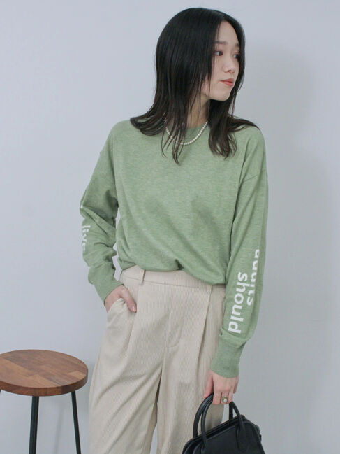 Samansa Mos2 blue「◎袖ロゴニットプルオーバー」|ニット・セーター|