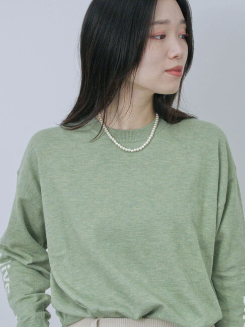 Samansa Mos2 blue「◎袖ロゴニットプルオーバー」|ニット・セーター|