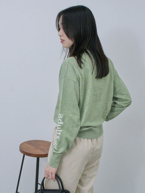 Samansa Mos2 blue「◎袖ロゴニットプルオーバー」|ニット・セーター|