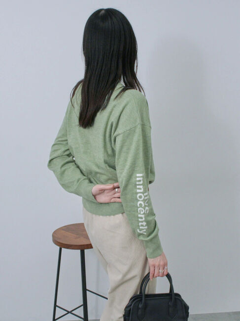 Samansa Mos2 blue「◎袖ロゴニットプルオーバー」|ニット・セーター|