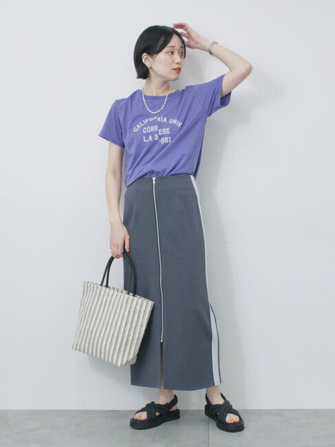 Samansa Mos2 blue「サイドラメラインスカート」|スカート|