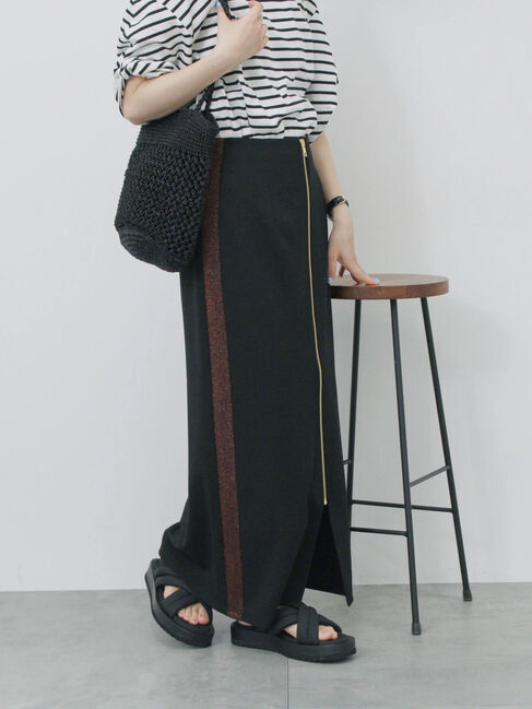 Samansa Mos2 blue「サイドラメラインスカート」|スカート|