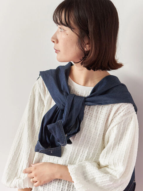 Samansa Mos2 blue「ジャカードボリュームスリーブプルオーバー」|Tシャツ・カットソー|キナリ