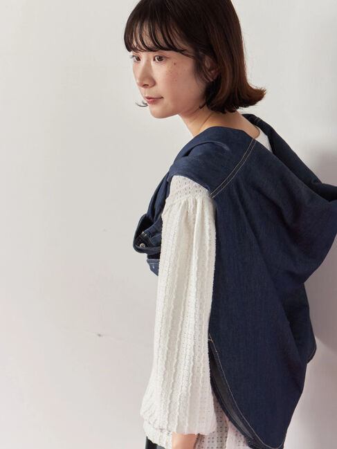 Samansa Mos2 blue「ジャカードボリュームスリーブプルオーバー」|Tシャツ・カットソー|