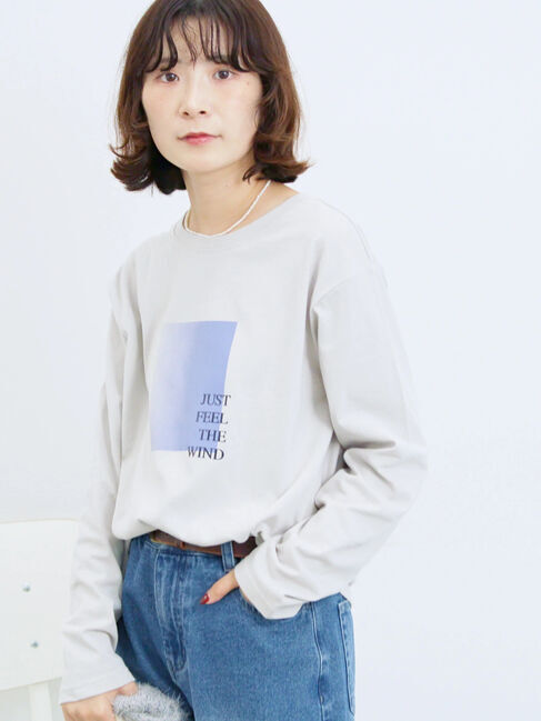 Samansa Mos2 blue「スクエアプリントプルオーバー」|Tシャツ・カットソー|