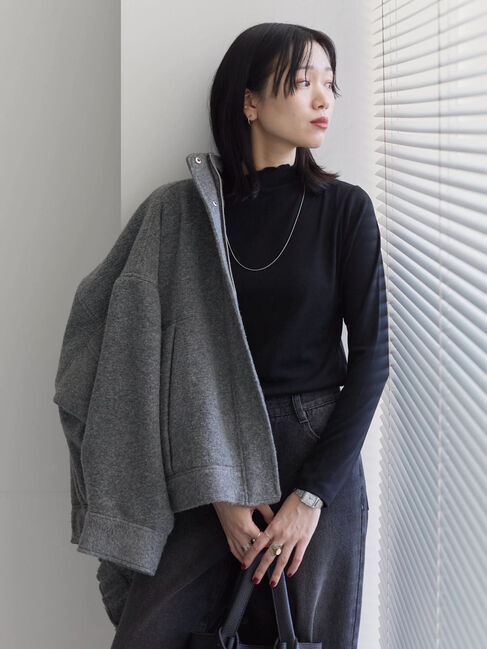 Samansa Mos2 blue「【吸湿発熱】リブフリル衿PO」|Tシャツ・カットソー|