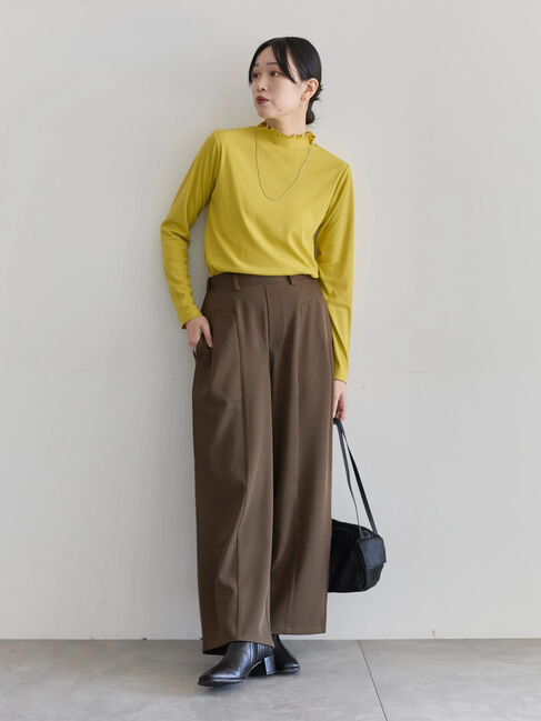 Samansa Mos2 blue「【吸湿発熱】リブフリル衿PO」|Tシャツ・カットソー|