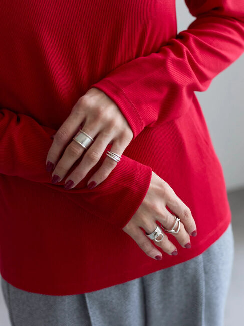 Samansa Mos2 blue「【吸湿発熱】リブフリル衿PO」|Tシャツ・カットソー|