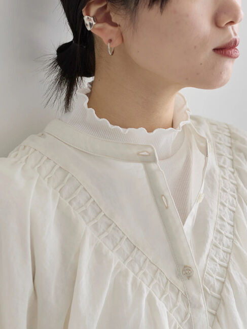 Samansa Mos2 blue「【吸湿発熱】リブフリル衿PO」|Tシャツ・カットソー|