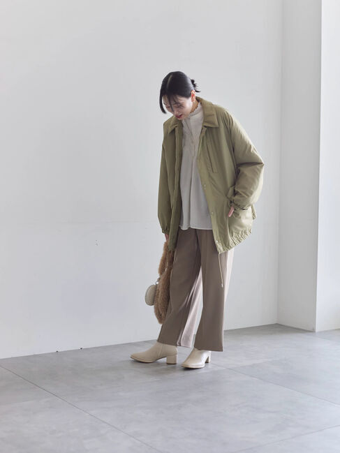 Samansa Mos2 blue「【吸湿発熱】リブフリル衿PO」|Tシャツ・カットソー|