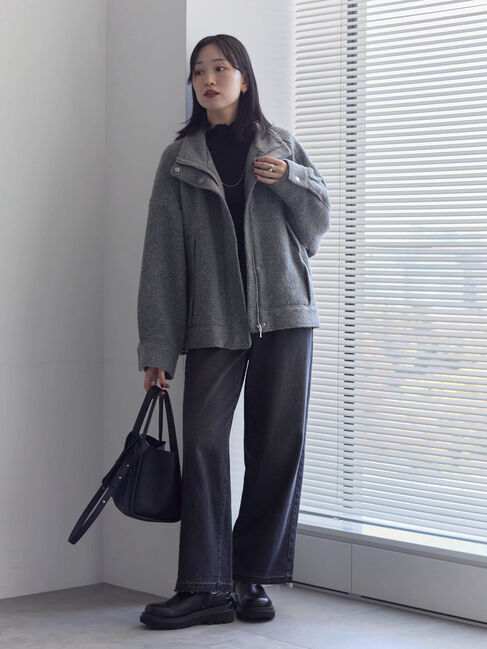 Samansa Mos2 blue「【吸湿発熱】リブフリル衿PO」|Tシャツ・カットソー|