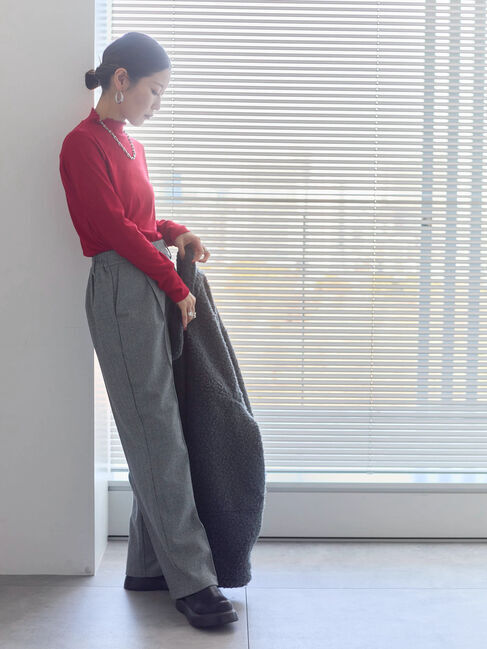 Samansa Mos2 blue「【吸湿発熱】リブフリル衿PO」|Tシャツ・カットソー|