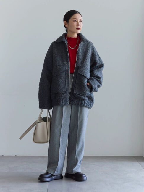 Samansa Mos2 blue「【吸湿発熱】リブフリル衿PO」|Tシャツ・カットソー|