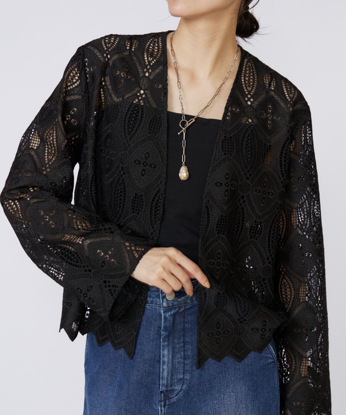 INED「レースジャケット」|ノーカラージャケット|