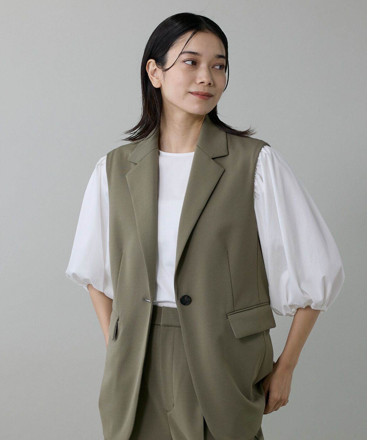 INED「《大きいサイズ》パフスリーブカットソー」|Tシャツ・カットソー|オフホワイト1