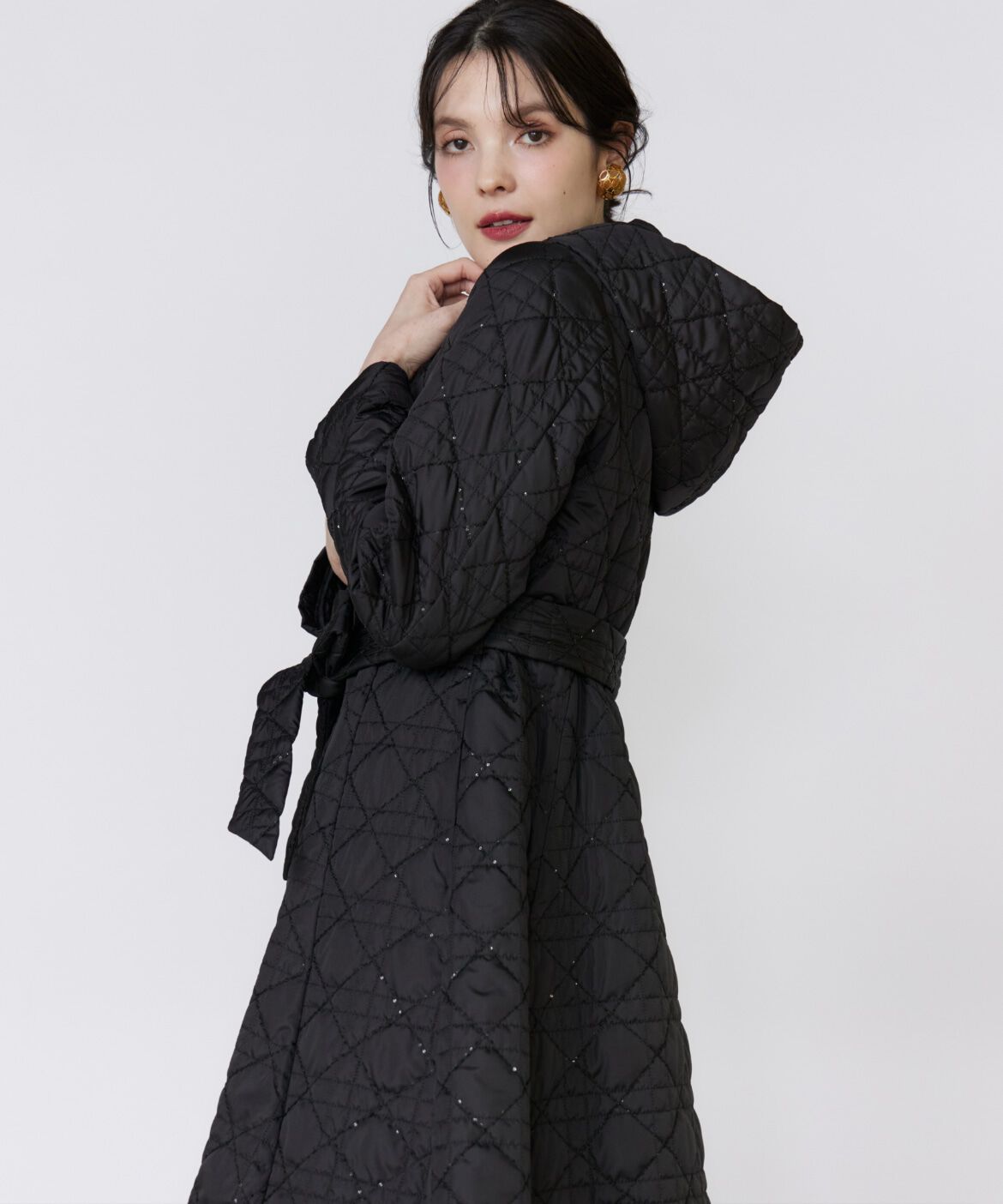 Maglie le cassetto「《ﾌﾗﾝﾄﾞﾙ45周年限定ｺﾚｸｼｮﾝ》幾何学ｷﾙﾃｨﾝｸﾞﾌｰﾃﾞ  」|ステンカラーコート|