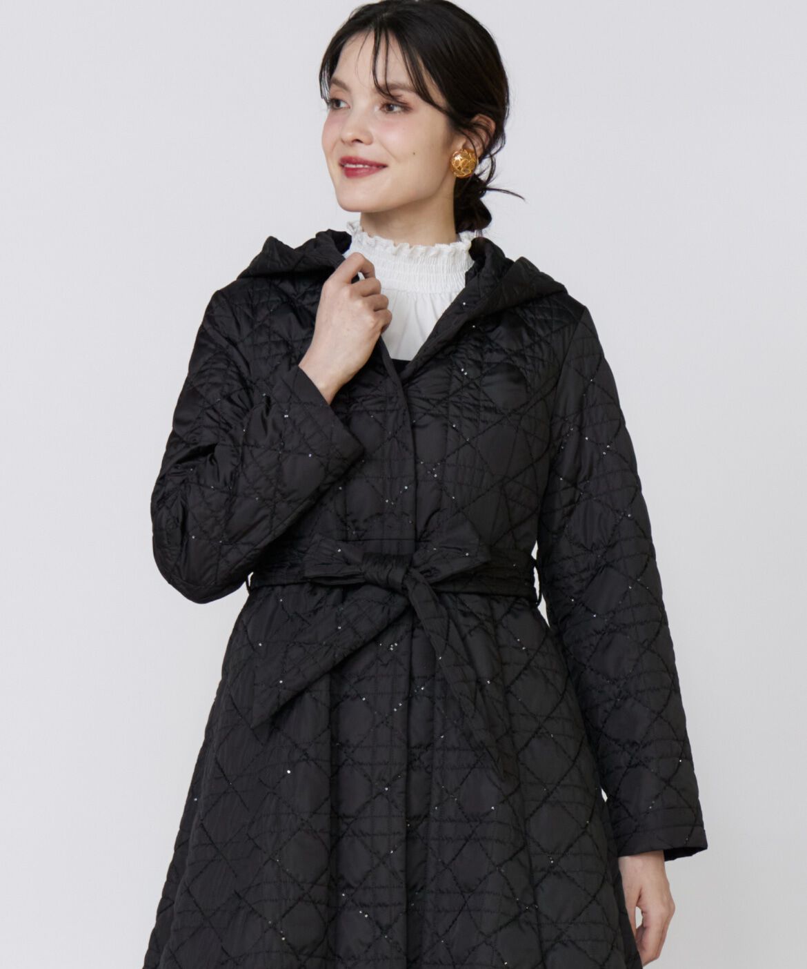 Maglie le cassetto「《ﾌﾗﾝﾄﾞﾙ45周年限定ｺﾚｸｼｮﾝ》幾何学ｷﾙﾃｨﾝｸﾞﾌｰﾃﾞ  」|ステンカラーコート|