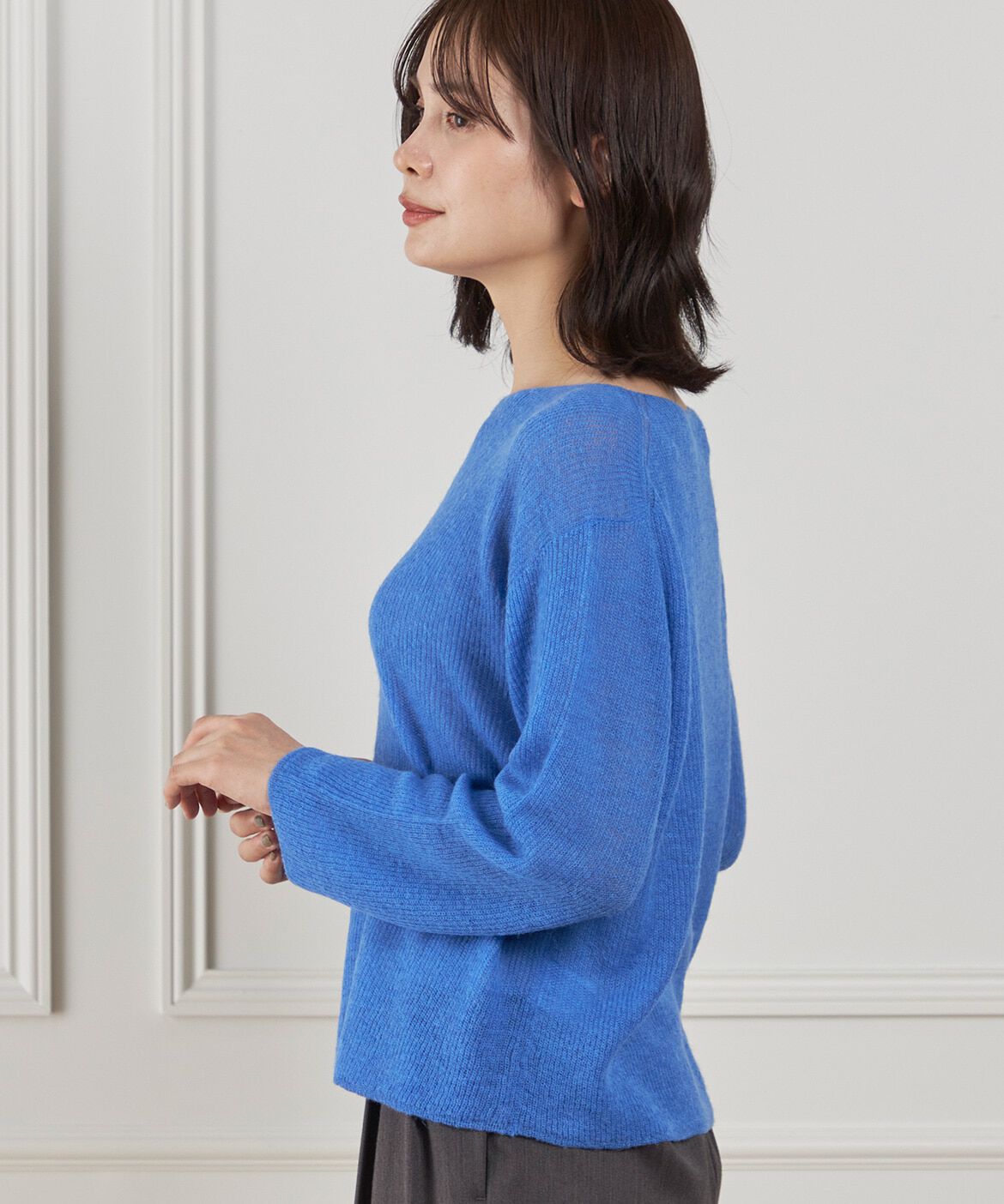 INED「アルパカ混 片畦ボートネックプルオーバー」|ニット・セーター|