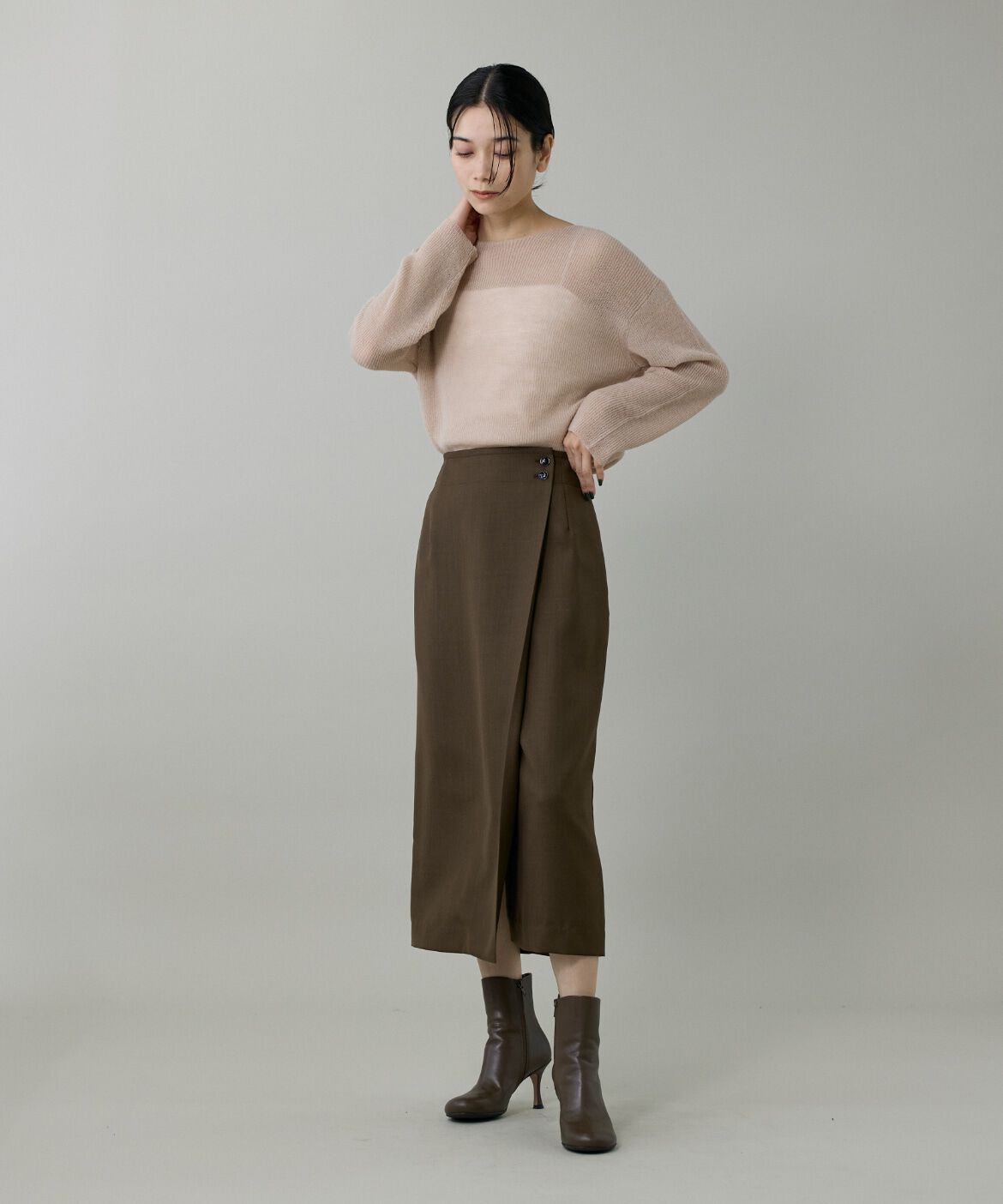 INED「《大きいサイズ》アルパカ混 片畦ボートネックプルオーバー」|ニット・セーター|