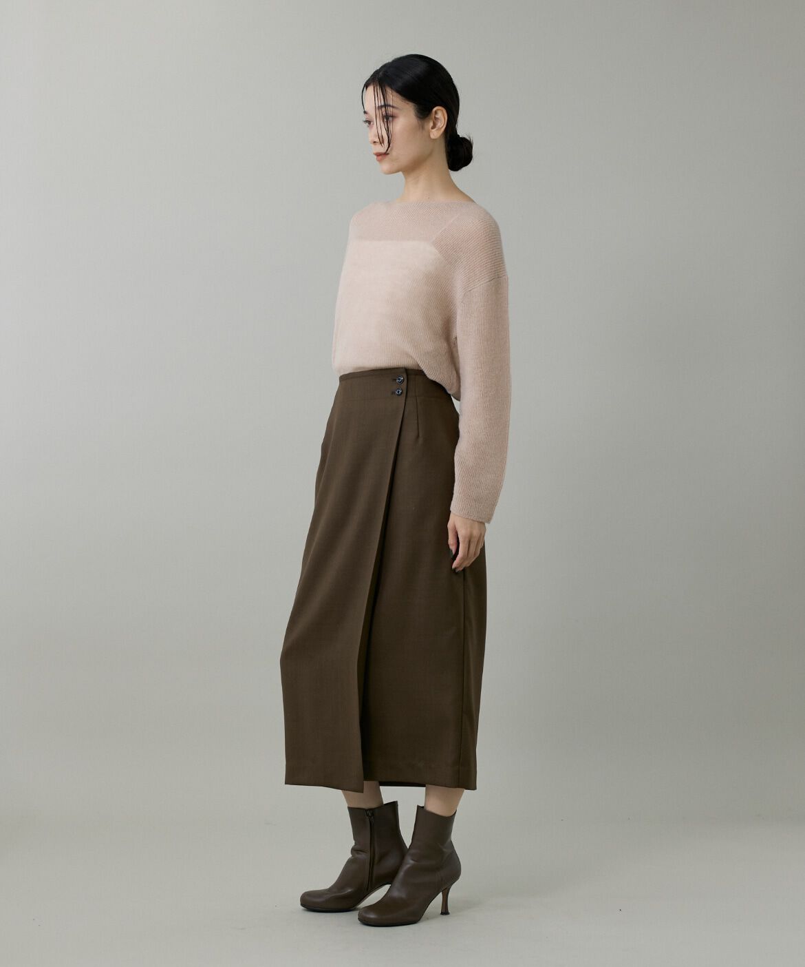 INED「《大きいサイズ》アルパカ混 片畦ボートネックプルオーバー」|ニット・セーター|