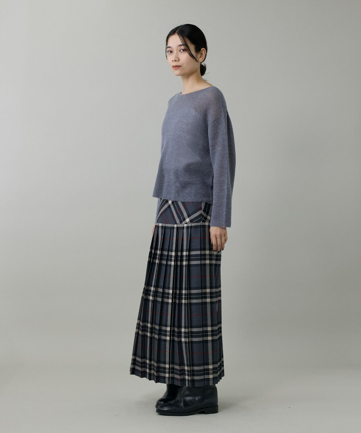 INED「《大きいサイズ》アルパカ混 片畦ボートネックプルオーバー」|ニット・セーター|