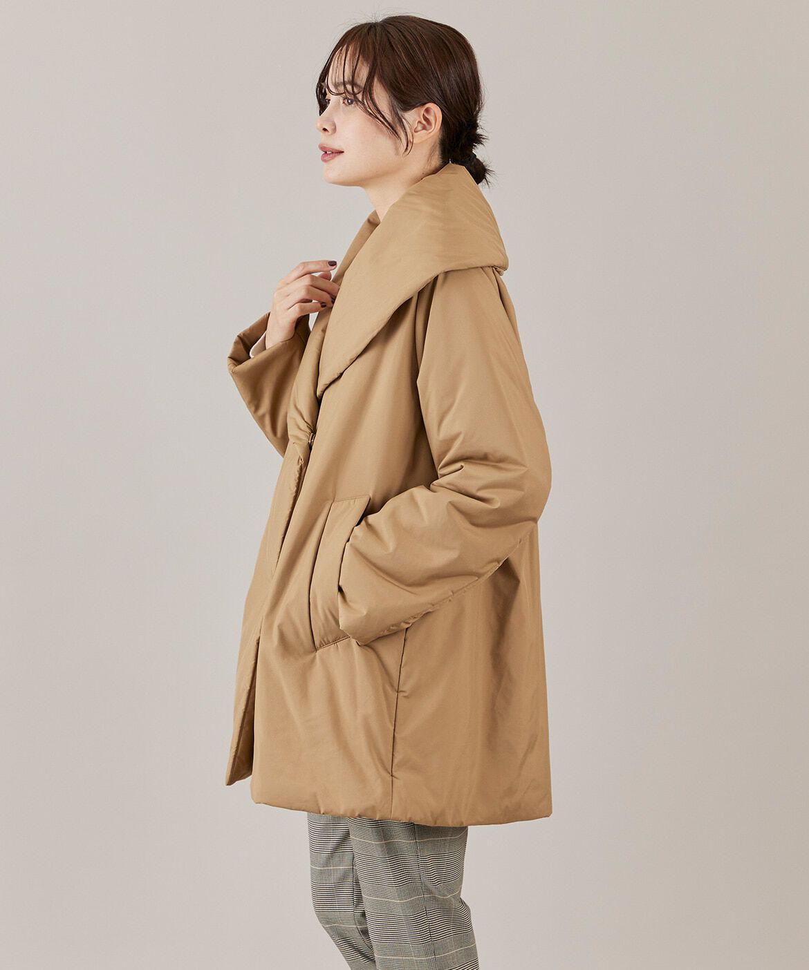 INED「ショールカラーミドル丈中綿コート《LIMONTA EAST》」|ピーコート|