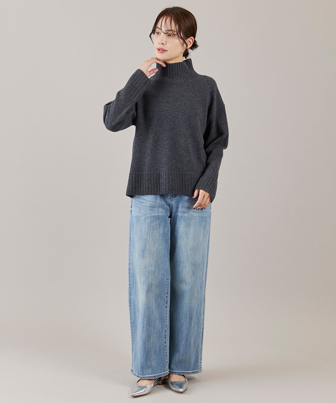 INED「《大きいサイズ》ハイネックプルオーバーニット」|ニット・セーター|