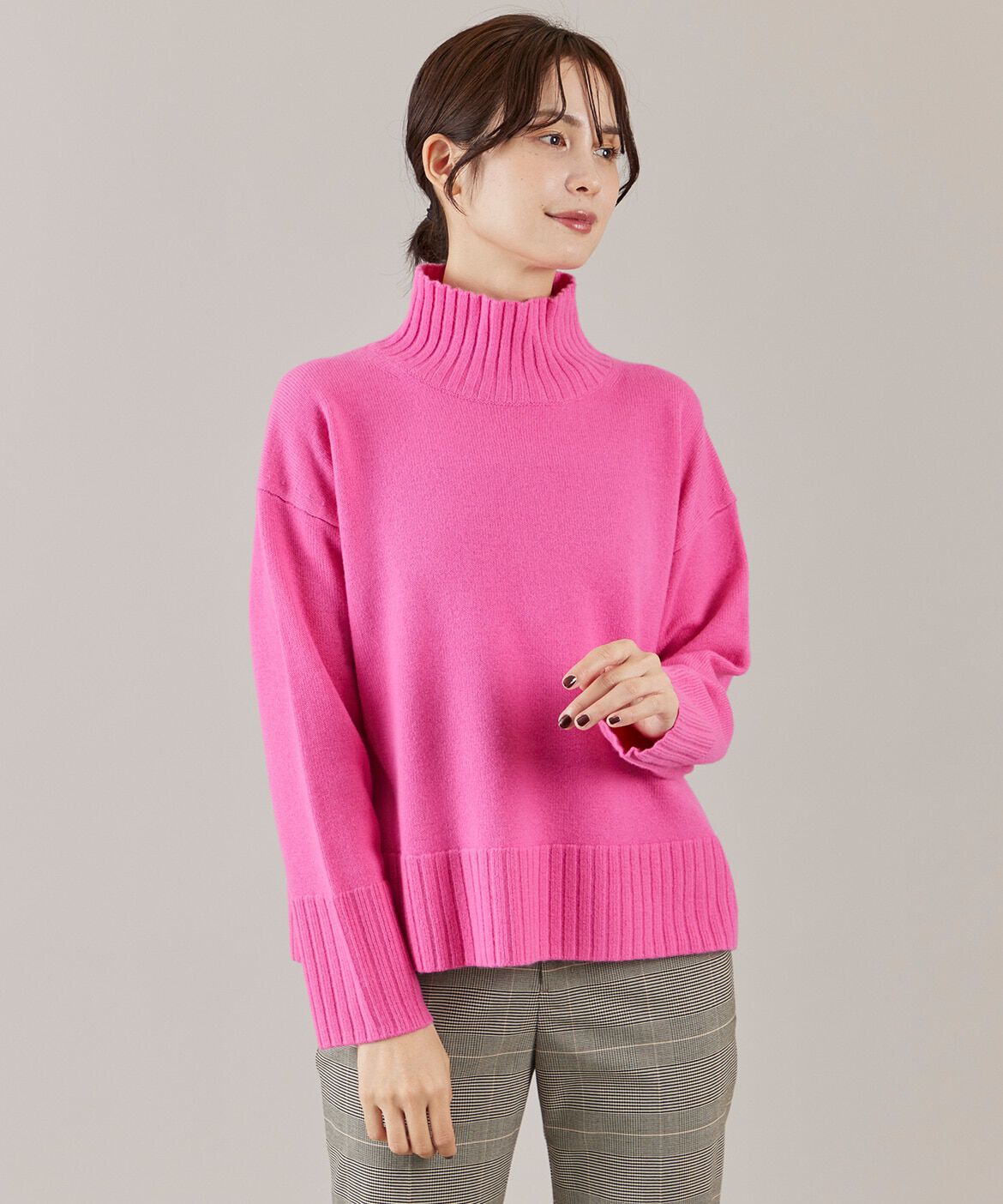 INED「《大きいサイズ》ハイネックプルオーバーニット」|ニット・セーター|