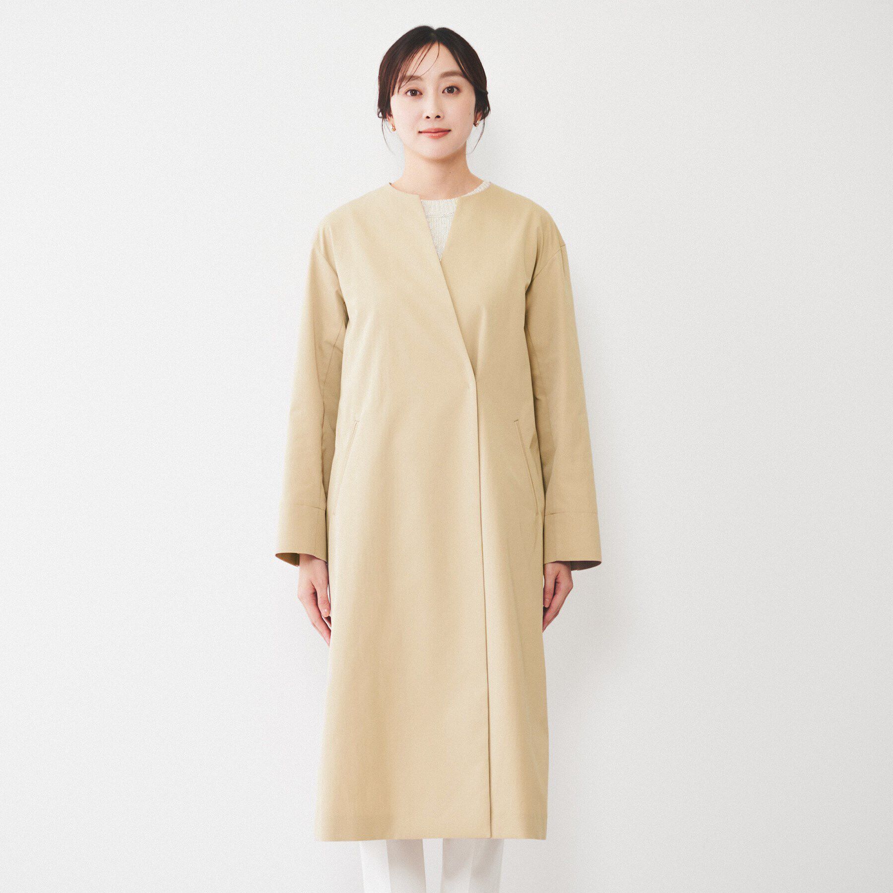 UNTITLED「【撥水】コットンライク ストレッチコート」|ノーカラーコート|