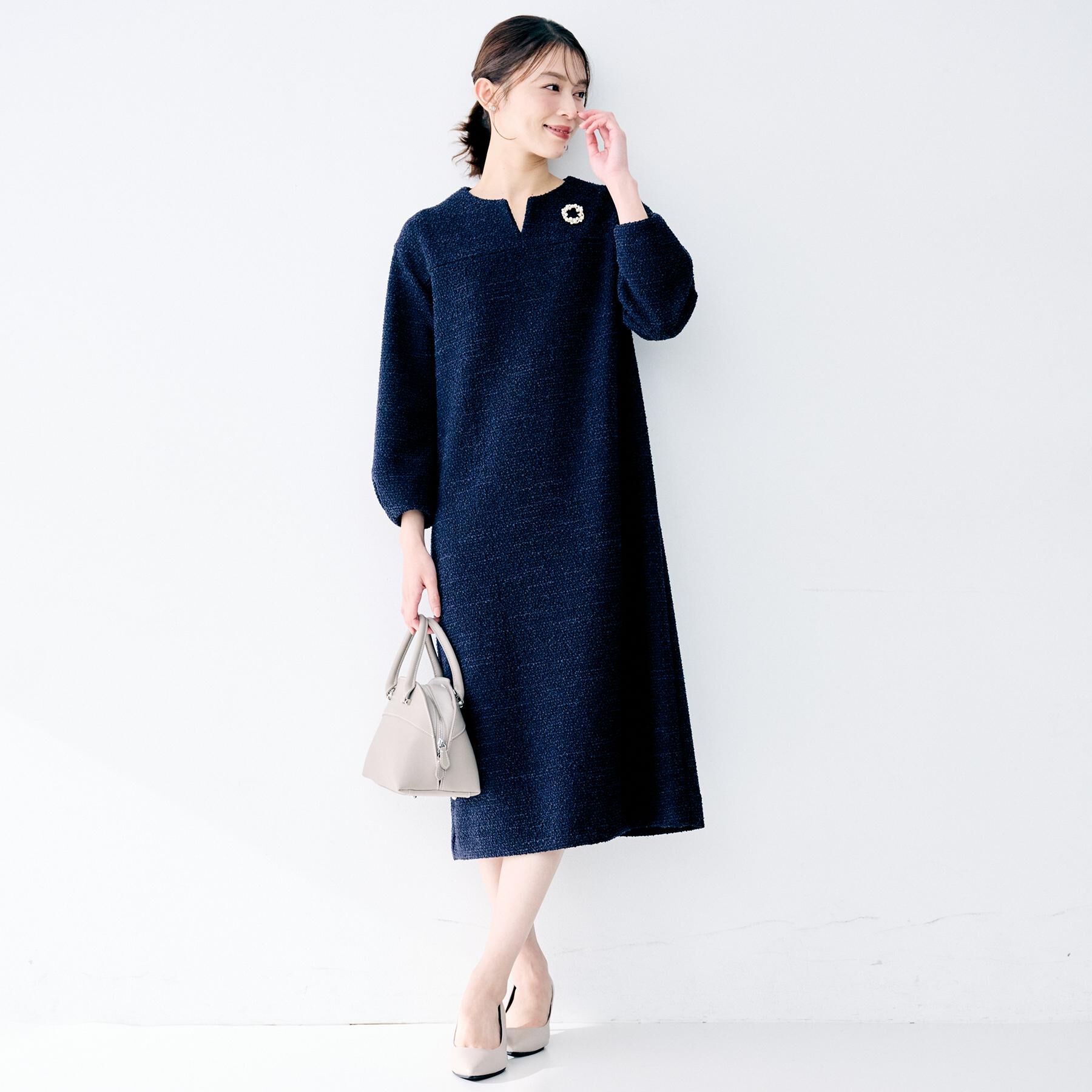 UNTITLED「【洗える/ストレッチ】ツイードジャージワンピース」|ワンピース|