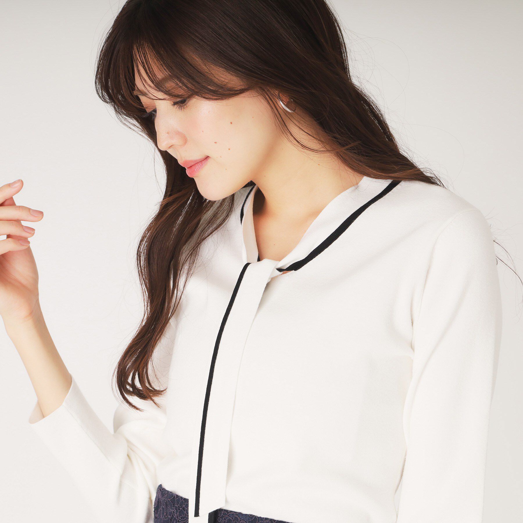 COUP DE CHANCE「【洗える】配色ボウタイのニットトップス」|Tシャツ・カットソー|