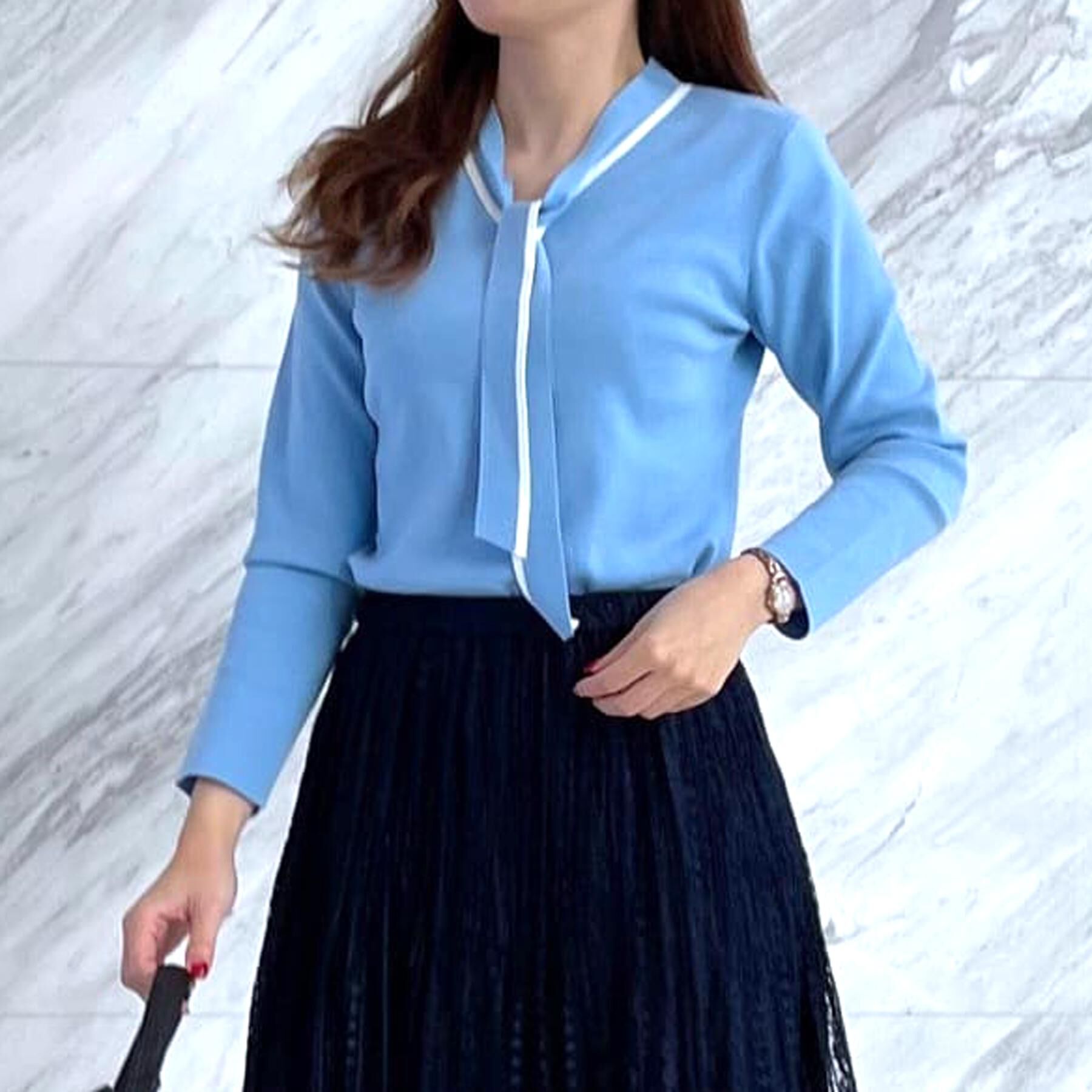 COUP DE CHANCE「【洗える】配色ボウタイのニットトップス」|Tシャツ・カットソー|