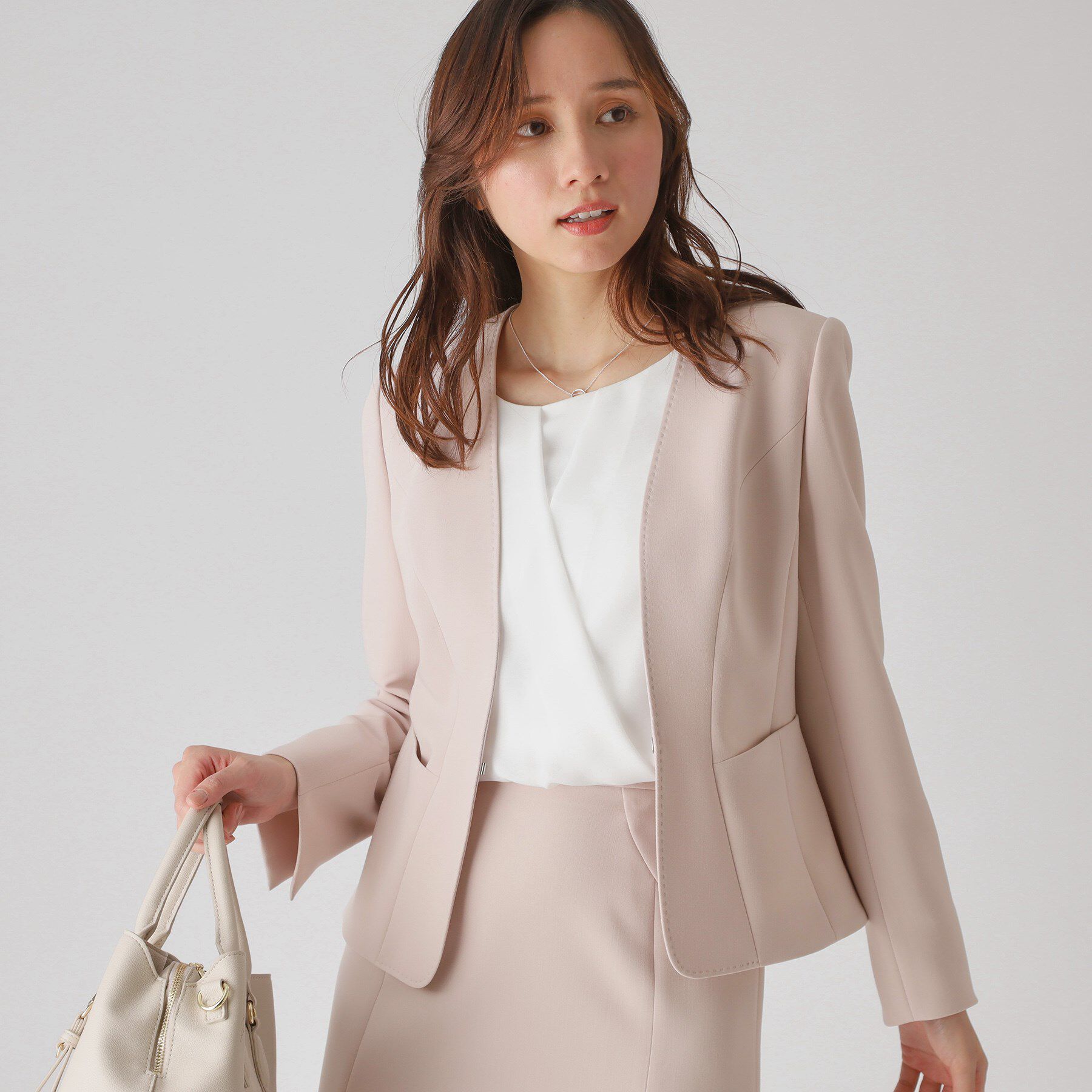 COUP DE CHANCE「【洗える／日本製】カラーレスジャケット」|ノーカラージャケット|ピンクベージュ(07