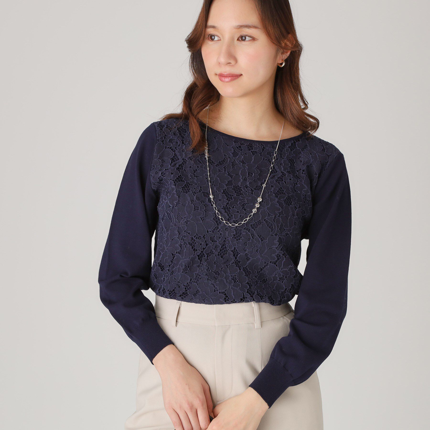 COUP DE CHANCE「【洗える】レース使いニットプルオーバー」|ニット・セーター|