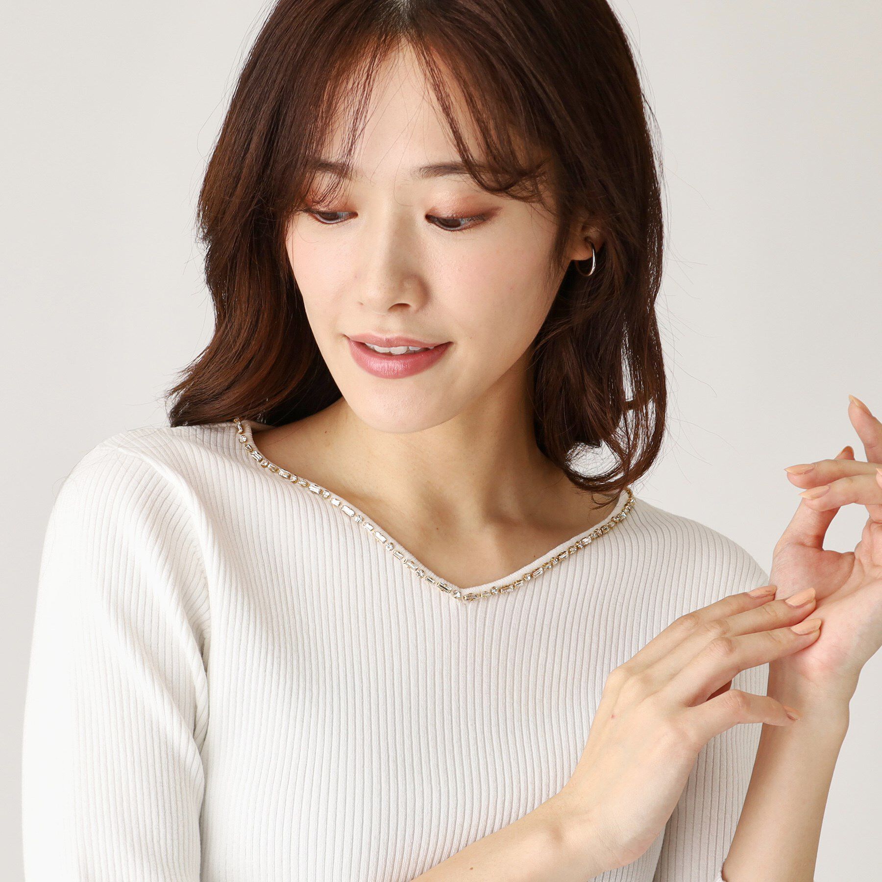 COUP DE CHANCE「【洗える】ビジューリブニットトップス」|ニット・セーター|