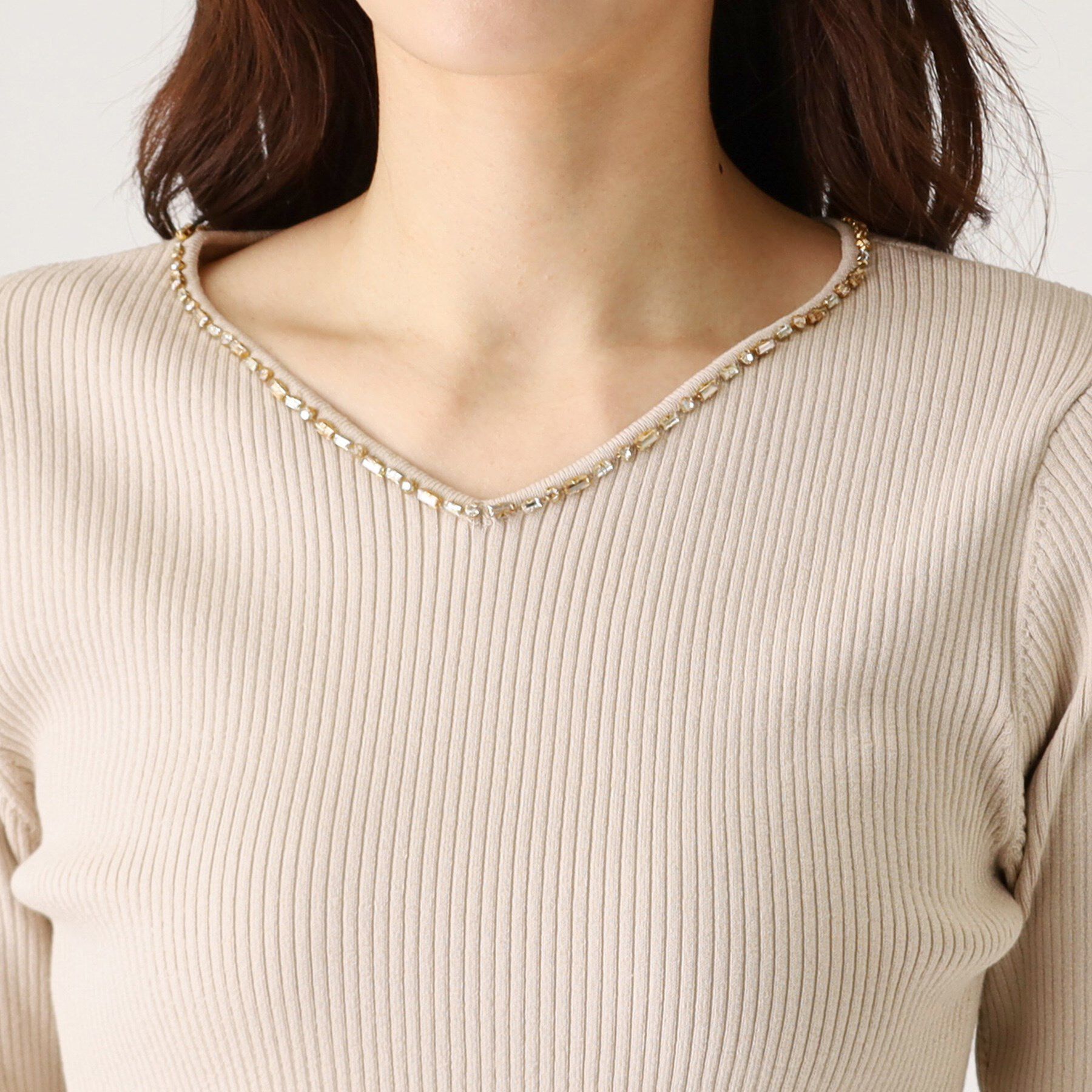 COUP DE CHANCE「【洗える】ビジューリブニットトップス」|ニット・セーター|