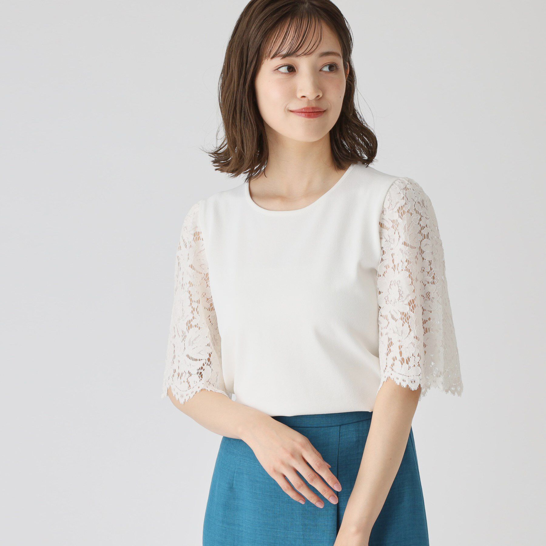 COUP DE CHANCE「【洗える】華やかなレース袖ニットトップス」|ニット・セーター|