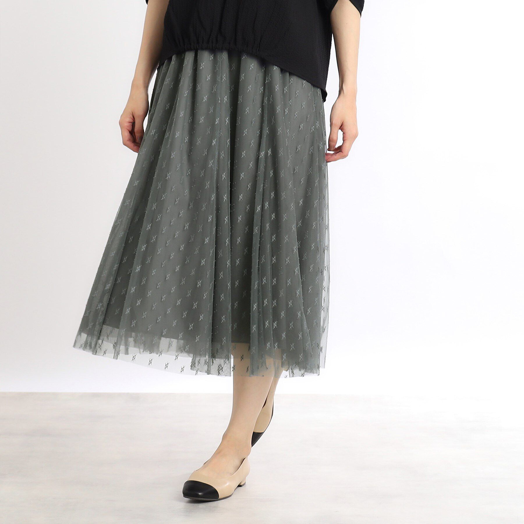 Reflect「【人気♪／手洗い可／ウエスト総ゴム】幾何柄チュールスカート」|スカート|
