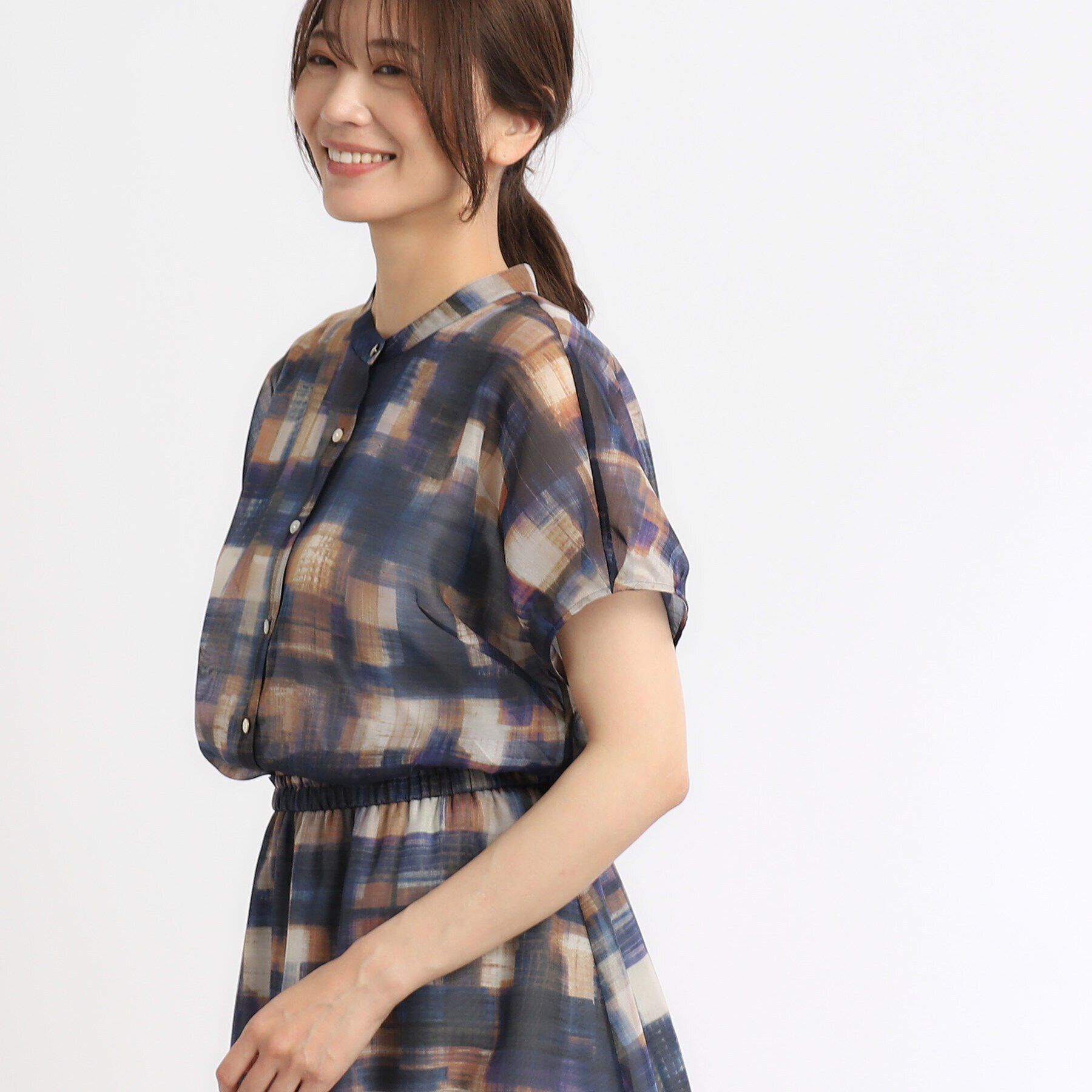 Reflect「【マシンウォッシュ可／セットアップ可能】シアーチェックブラウス」|シャツ・ブラウス|