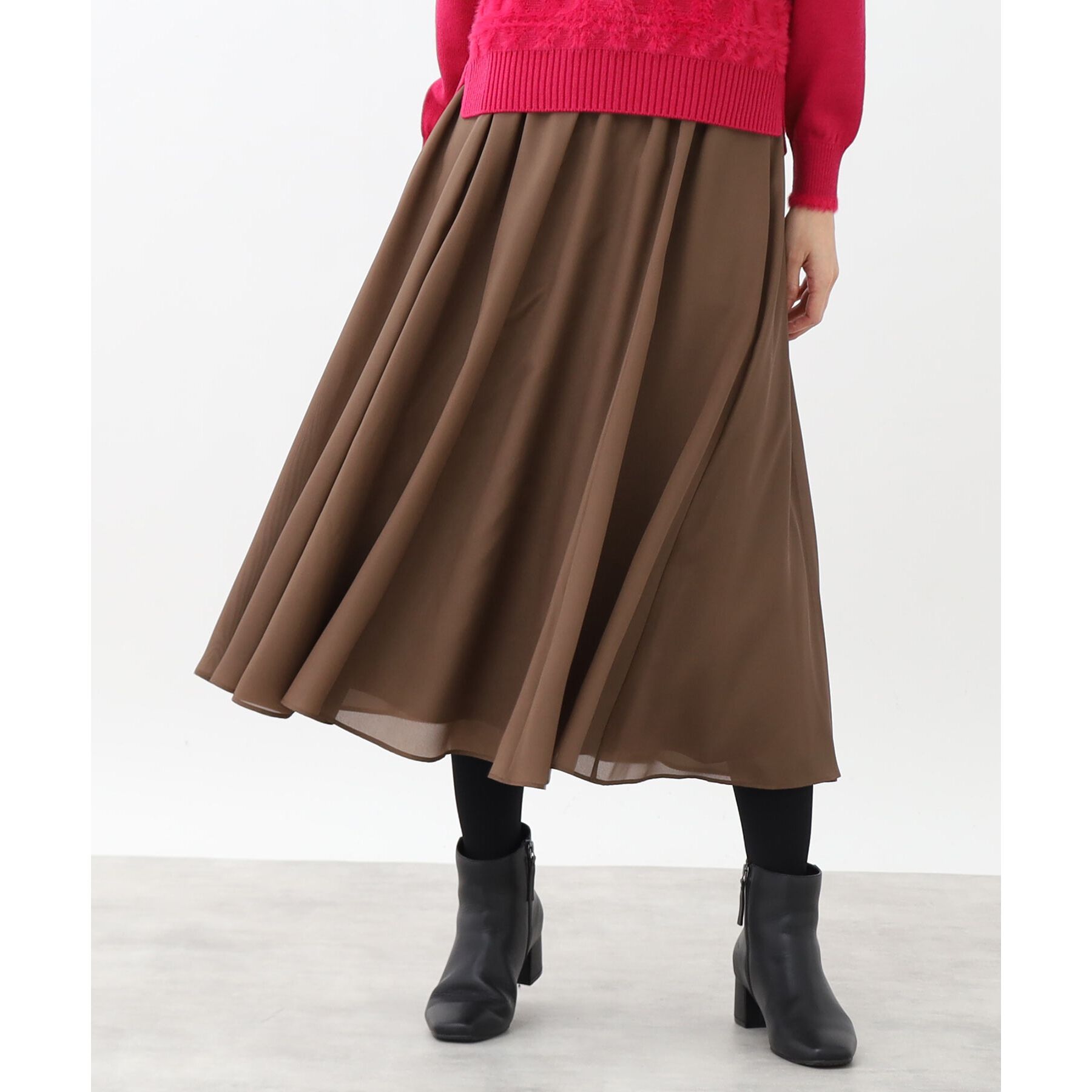 Reflect「【手洗い可/ウエスト総ゴム仕様】フリュイドシフォンスカート」|スカート|ブラウン(043)