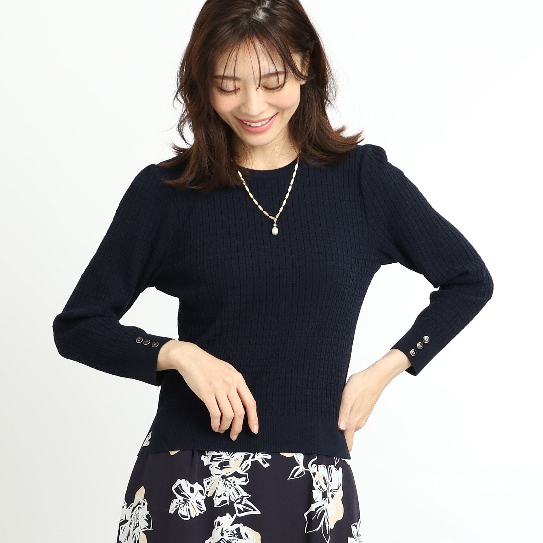 Reflect「スリーブデザインニット」|ニット・セーター|ネイビー(094)