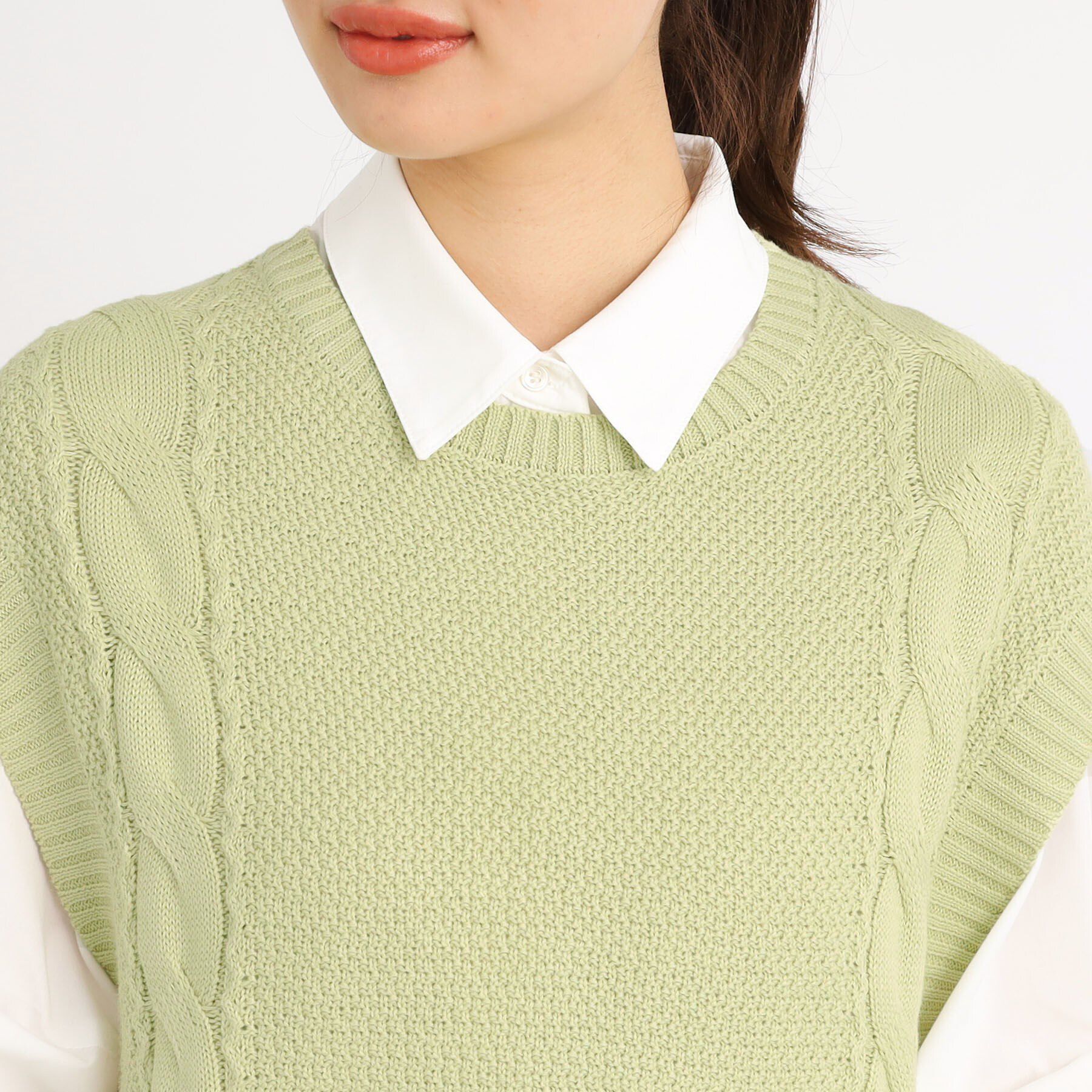 Reflect「【夏SALE／E‐QUALITY／手洗い可】ケーブル編みニットベスト＋シャツセット」|シャツ・ブラウス|