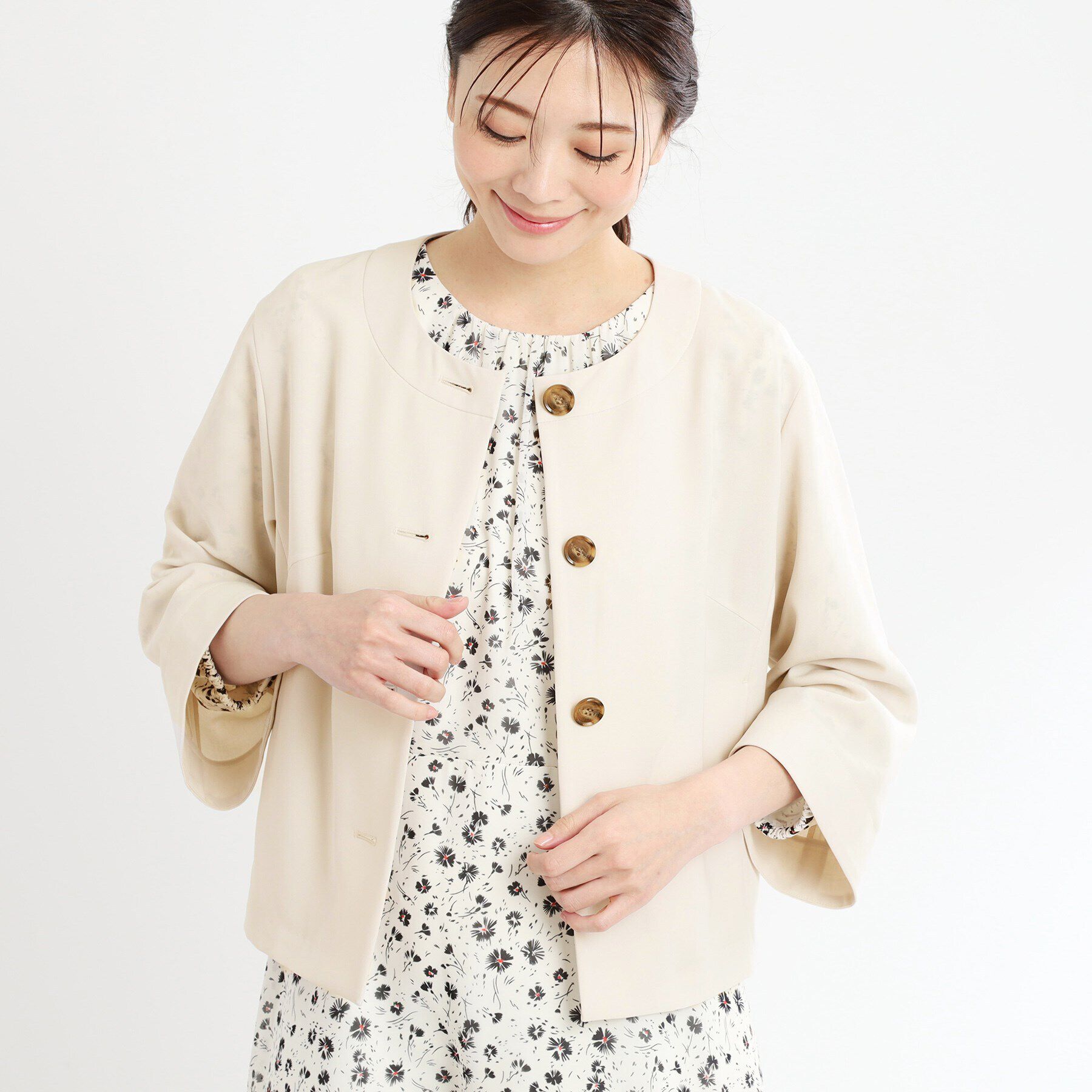 Reflect「【UVカット／接触冷感／洗える／セットアップ可】クルーネックジャケット」|ノーカラージャケット|