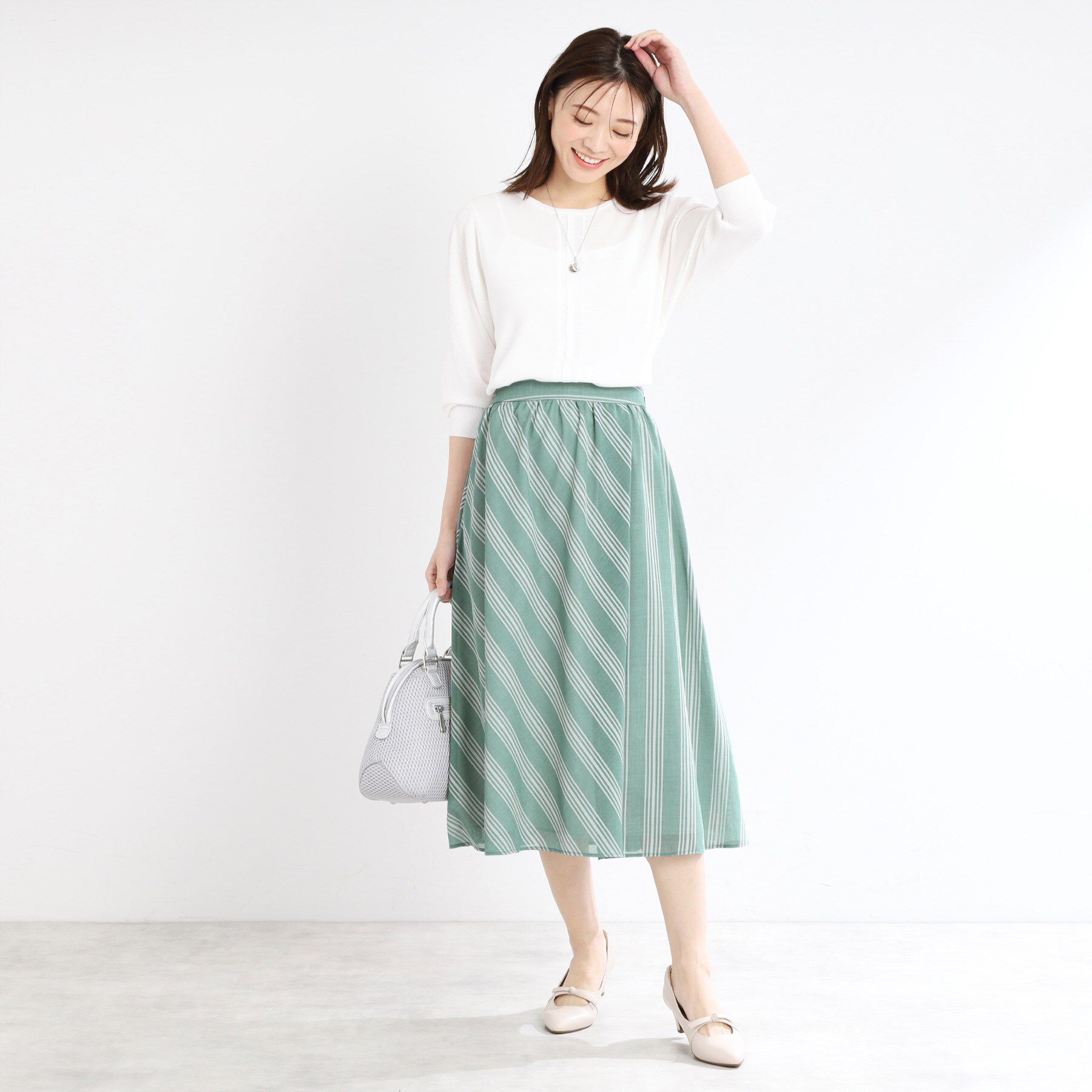 Reflect「【手洗い可】ストライプ柄シアースカート」|スカート|