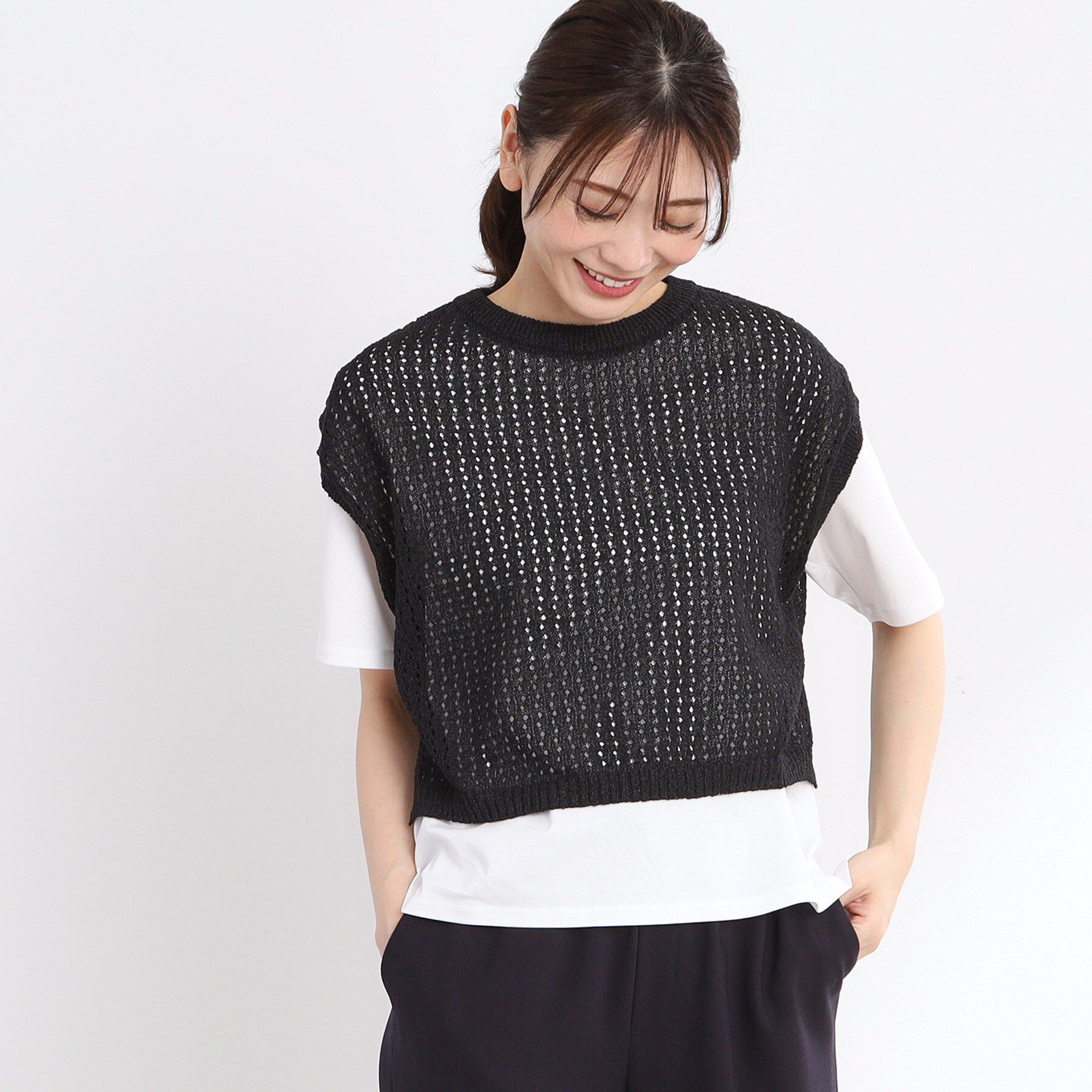 Reflect「【手洗い可】メッシュニットベスト」|ニット・セーター|