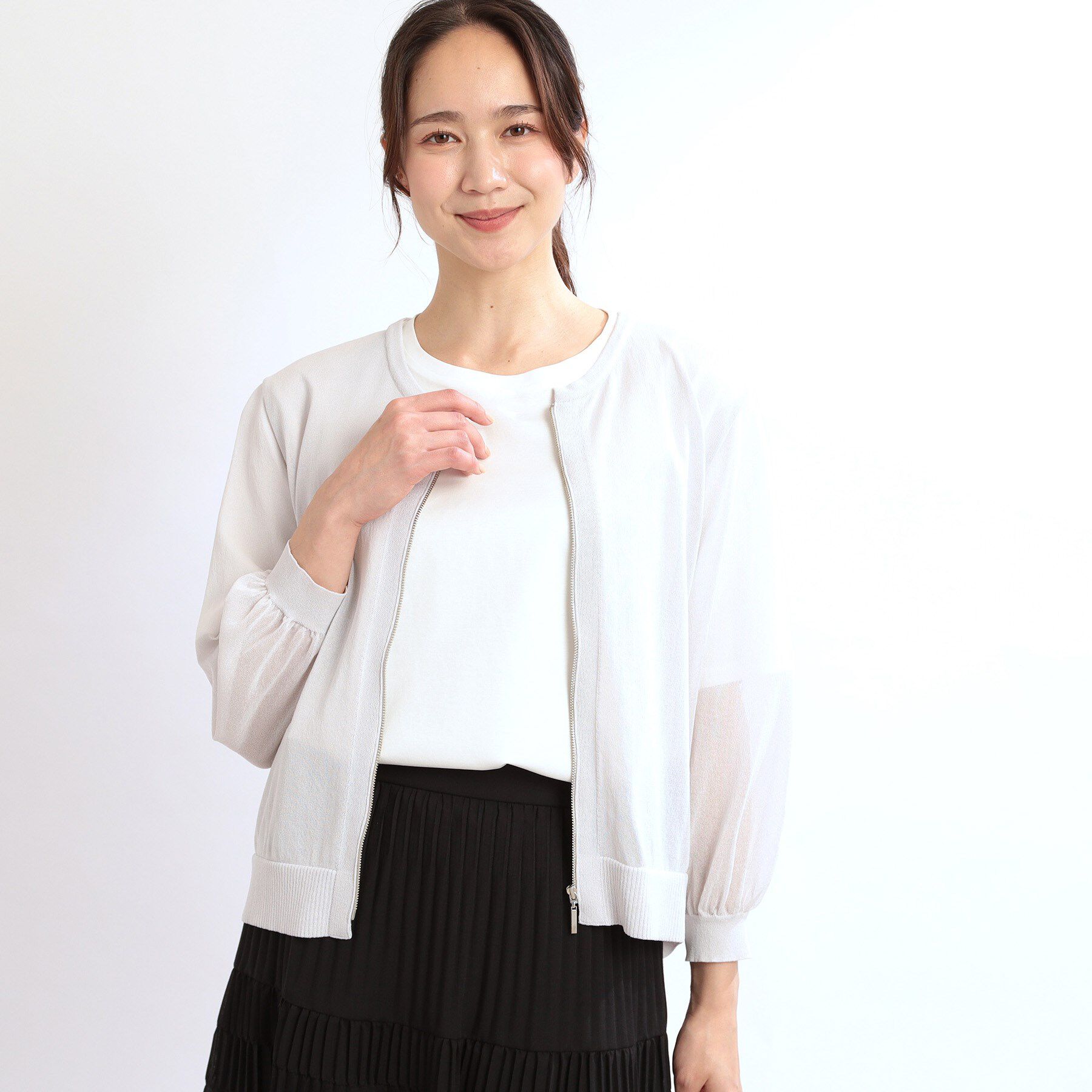 Reflect「【手洗い可】ジップアップニットカーディガン」|カーディガン|