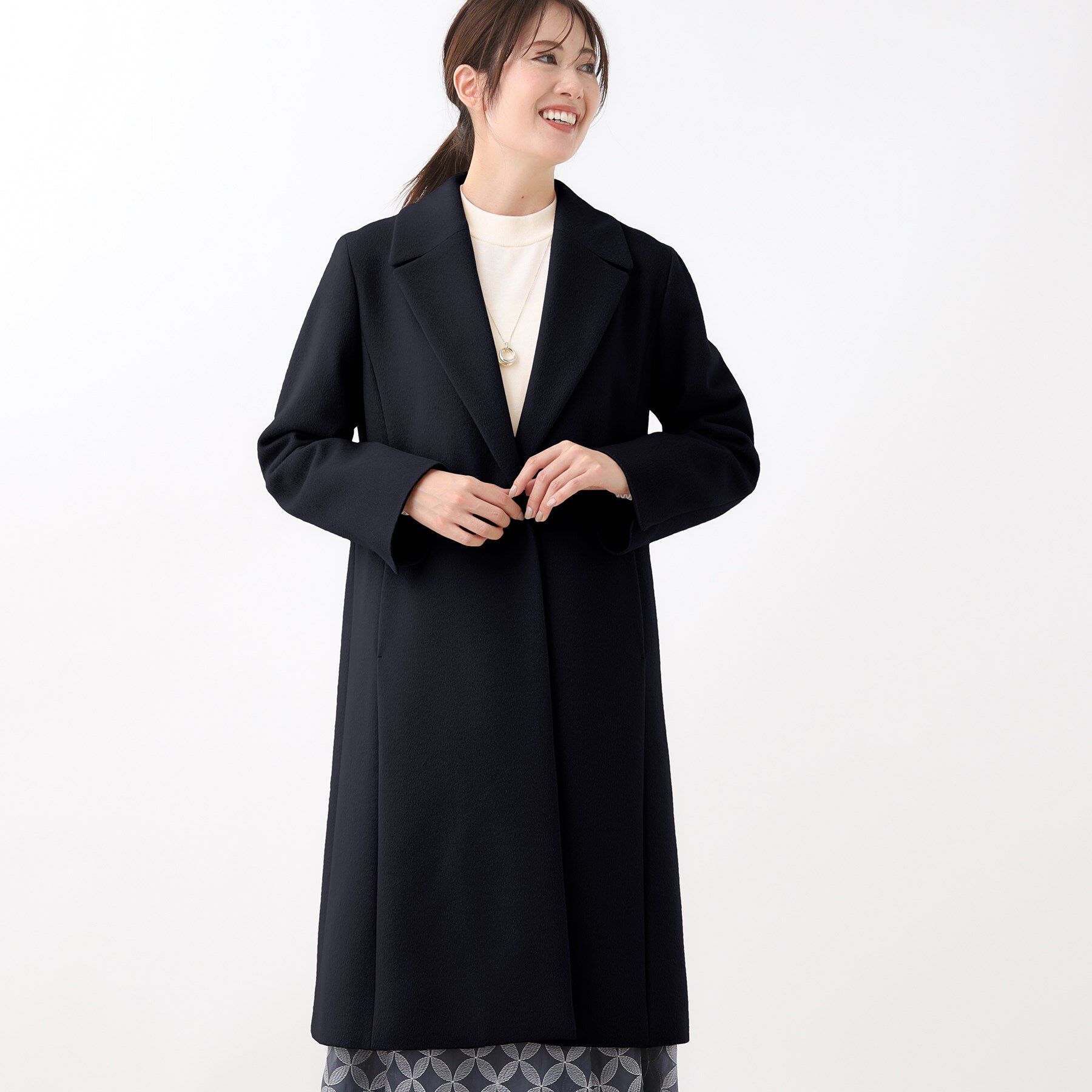 Reflect「【選べる6色】テーラードカラーロングウール混コート」|チェスターコート|ネイビー(094)