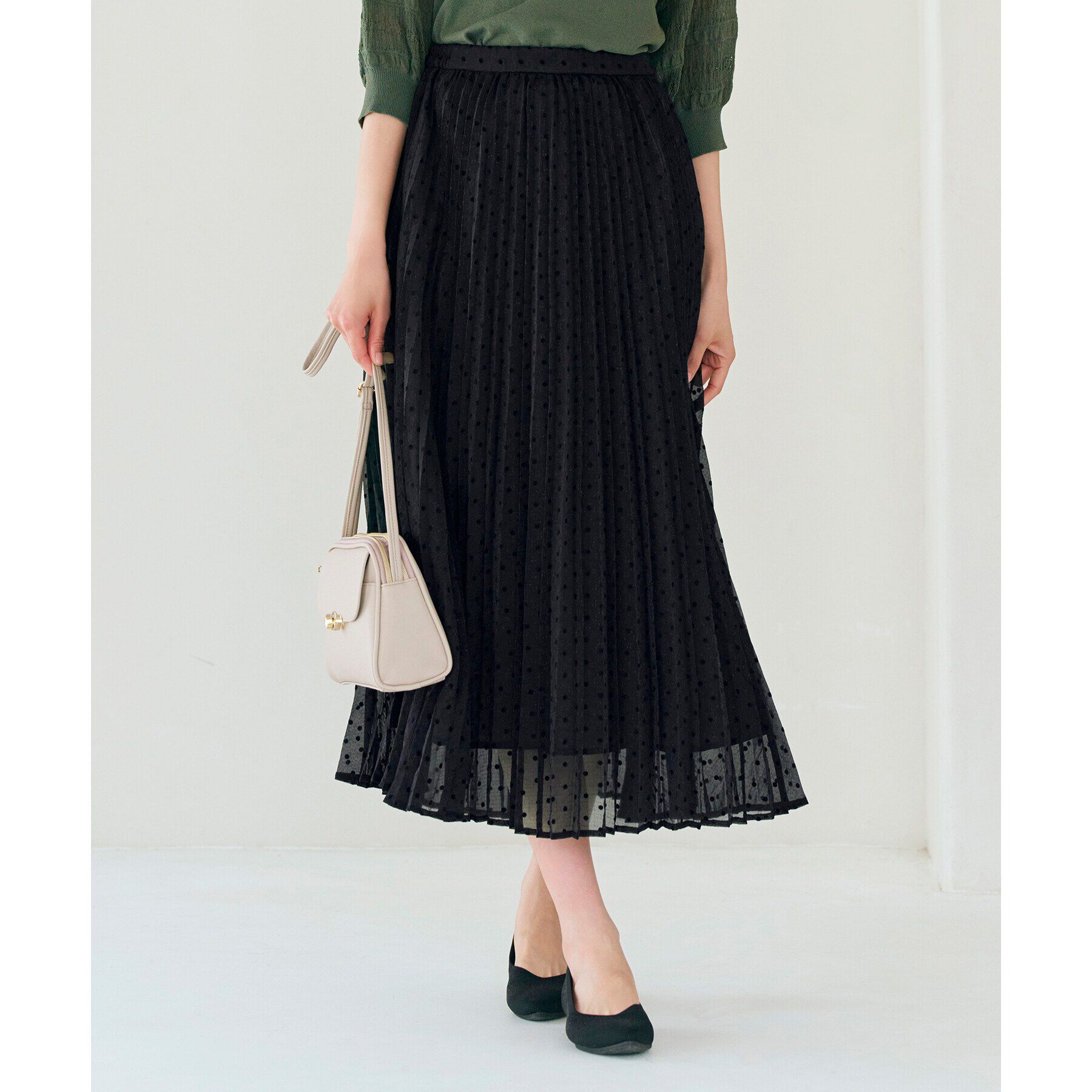 grove「フロッキードットプリーツスカート」|スカート|ブラック(119)