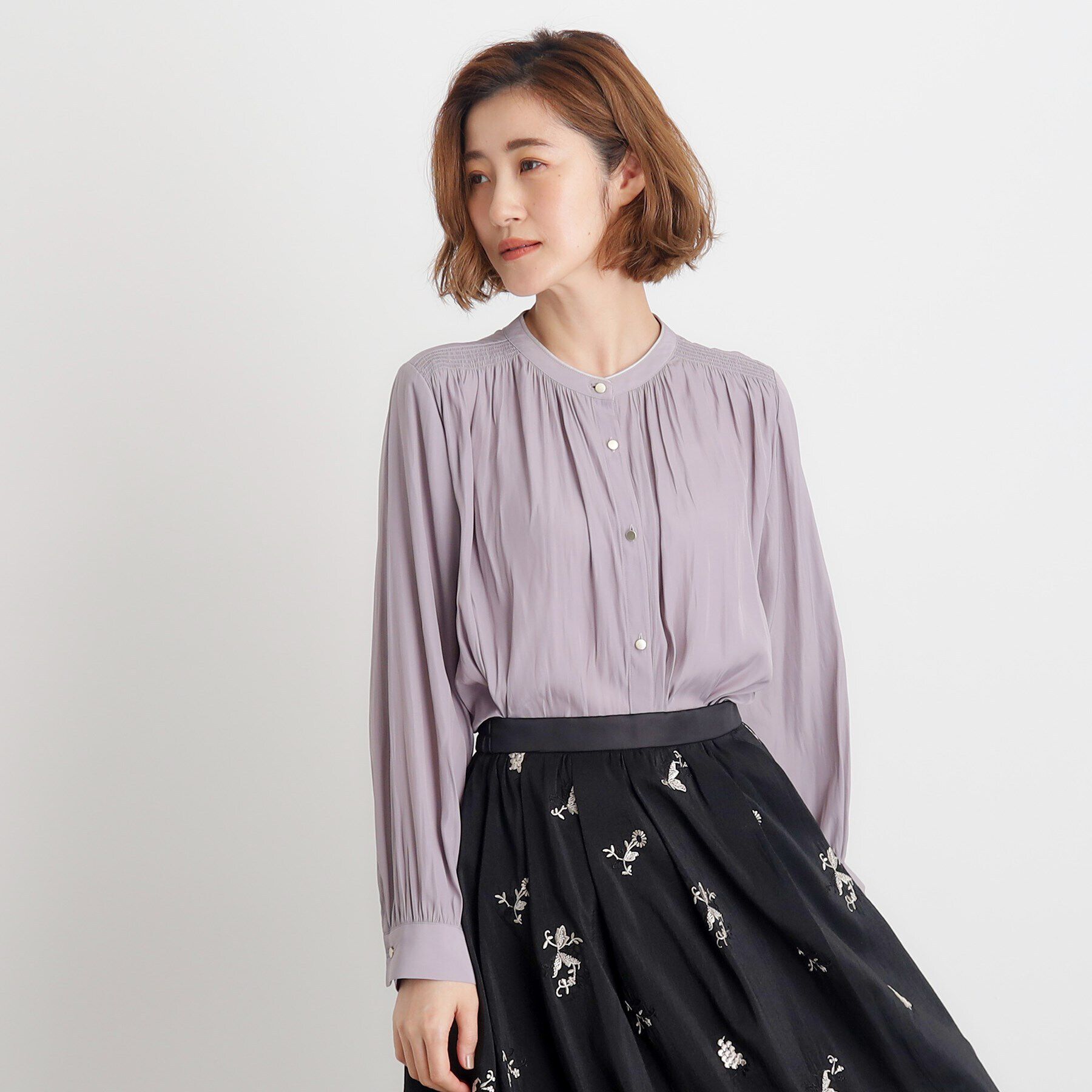 grove「＜ご自宅で洗える＞ヴィンテージサテン9分袖ブラウス」|シャツ・ブラウス|