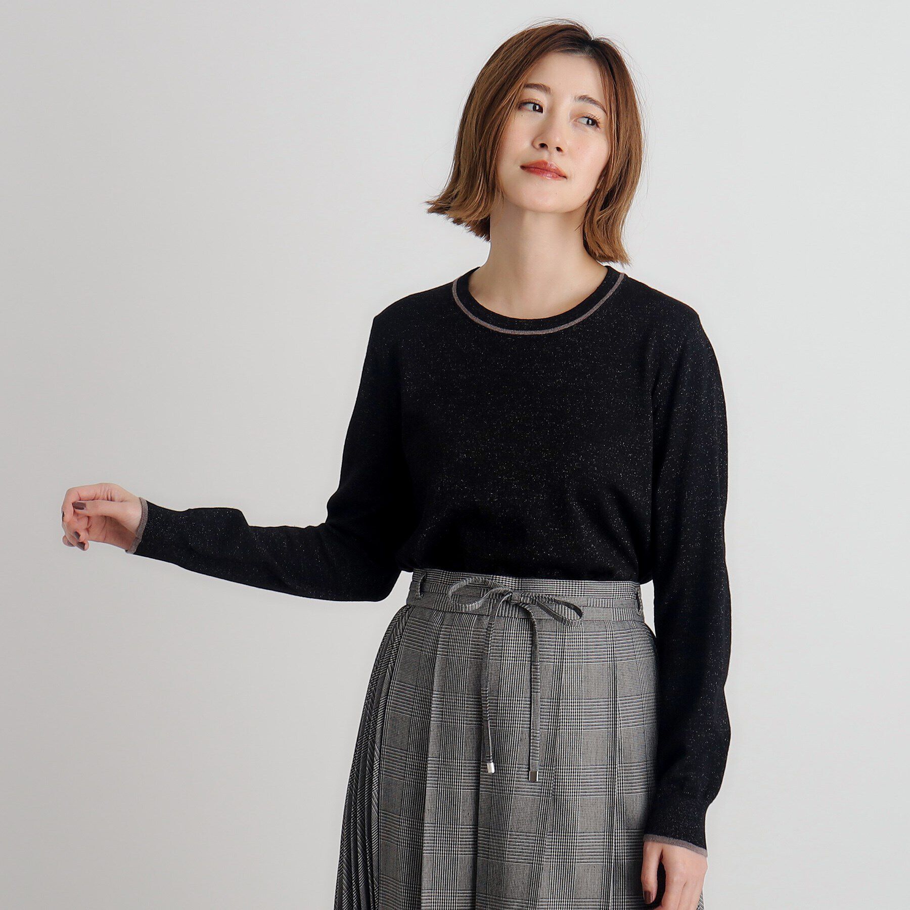 grove「ウール混ラメアンサンブル対応プルオーバー」|ニット・セーター|ブラック(019)